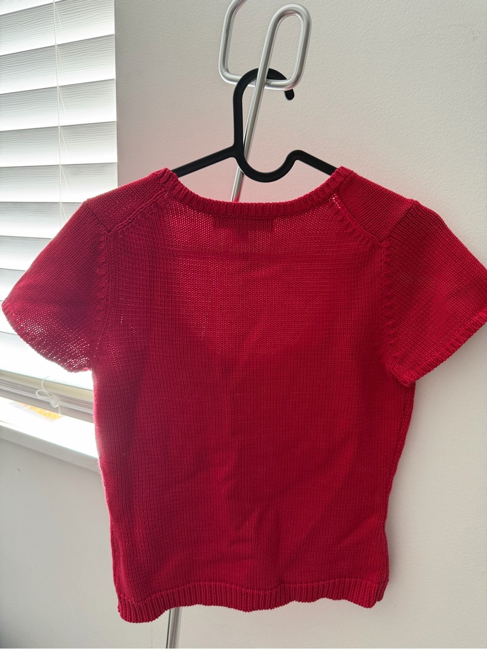 Betsey Johnson Red Scoop Neck Short Sleeve Sweater with Pink Heart - Picture 2 of 4